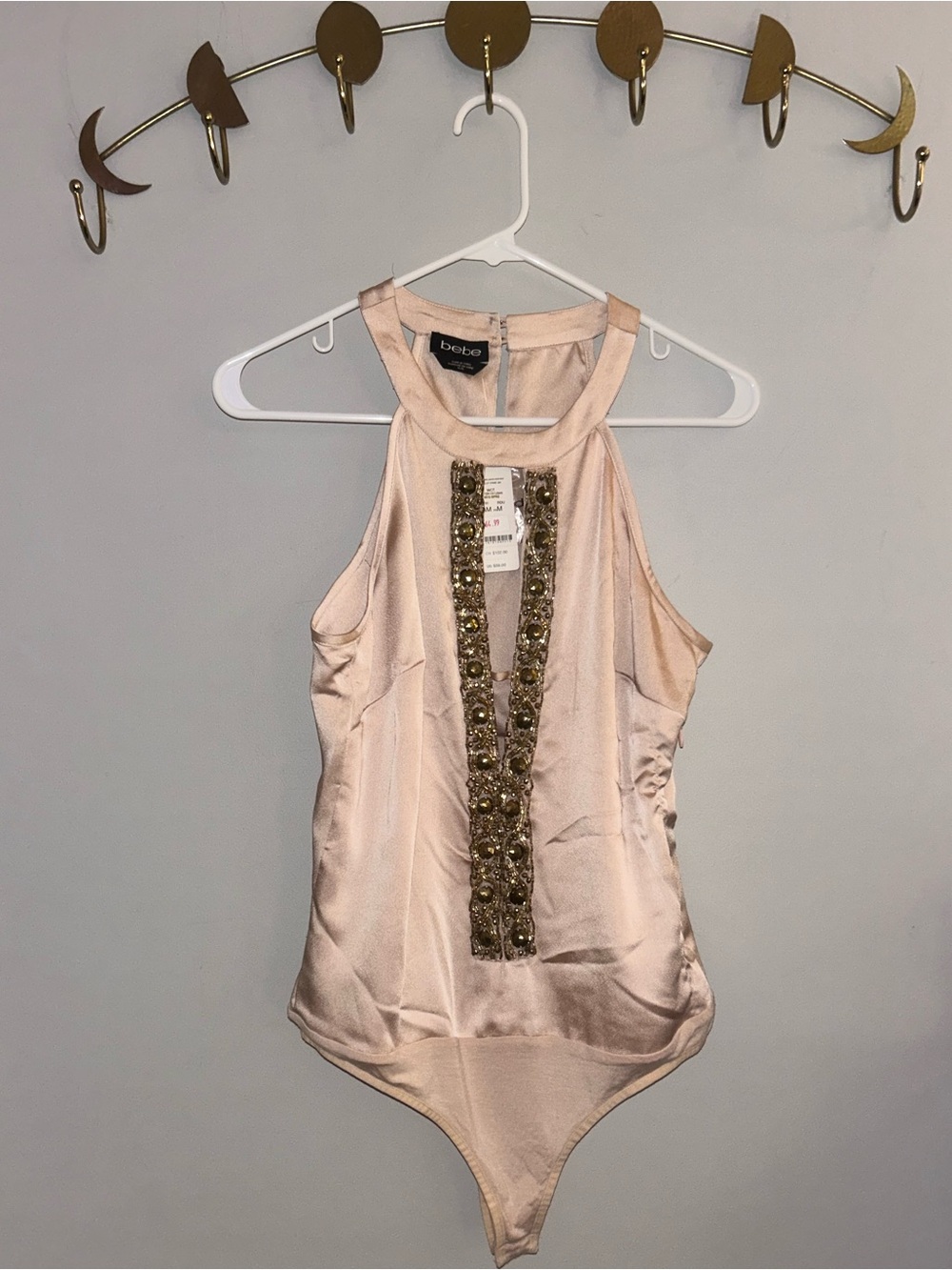 bebe Blush Satin High-Neck Bodysuit